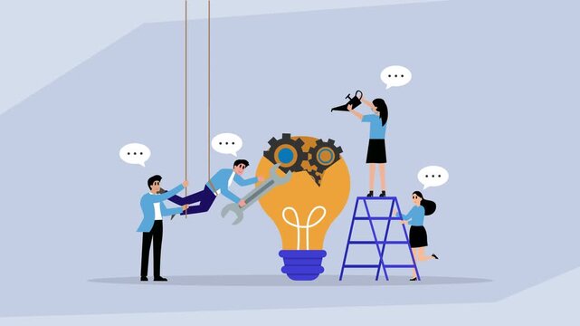 Team Collaboration on Innovation: Maintaining the Idea and Process Mechanism cartoon animation