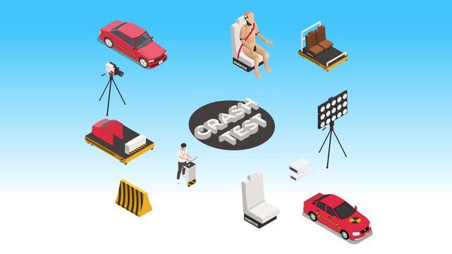 Automotive Safety Crash Test Icons and Equipment Collection 3d animation cartoon