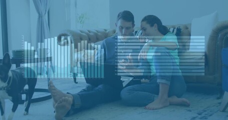 Animation of light spot light over houses and winter landscape