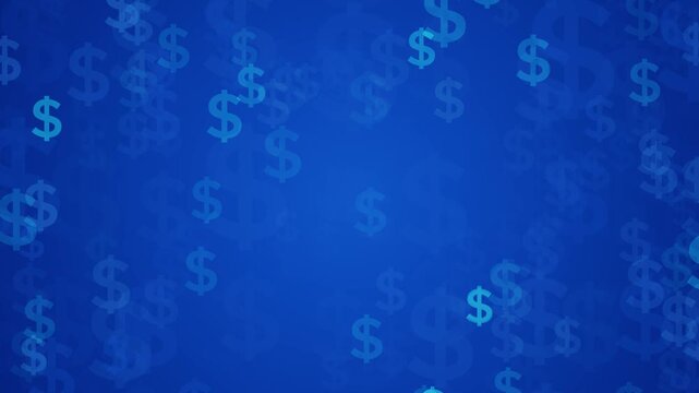 Blue Finance Motion Background with Floating Dollar Symbols,Business, Economy and Investment Concept social media design element