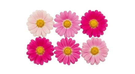 Vibrant pink and white daisies on white background