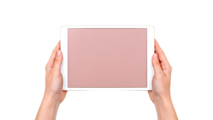 Hands holding tablet screen isolated on transparent background