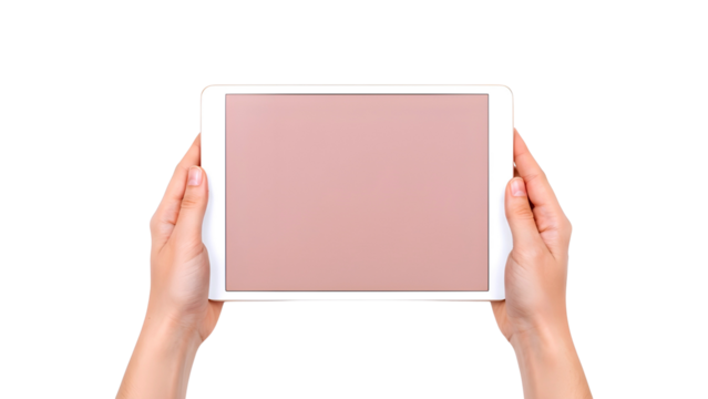 Hands holding tablet screen isolated on transparent background - Powered by Adobe