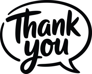 Thank you elegant hand lettering, minimalist appreciation text in speech bubble for greeting cards and stationery, vector illustration