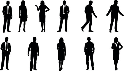 Professional Business People Silhouettes Collection Featuring Corporate Men and Women in Formal Suits for Success and Modern Office Team Concepts