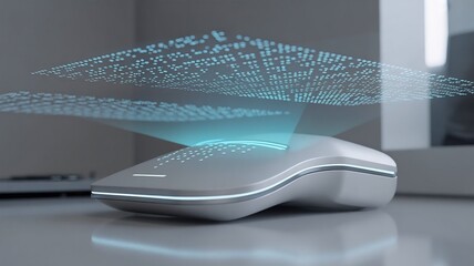 Futuristic assistive technology device projecting glowing Braille patterns in midair representing innovation accessibility and inclusive design where advanced technology enables tactile communication 