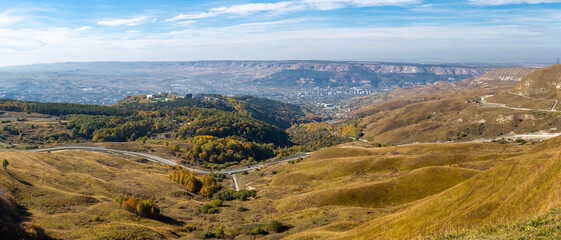Top panoramic view of Kislovodsk and the Borgustansky ridge