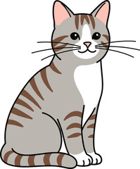 Cute Sitting Gray Tabby Cat Vector Illustration with Friendly Expression for Pets, Kids, Mascots, and Animal Designs