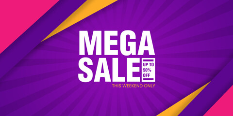 Mega Sale Promotional Banner with Purple Background