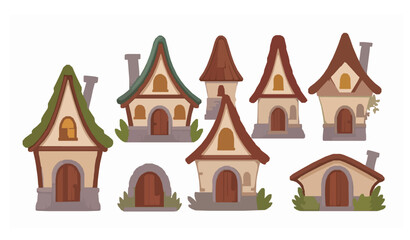 Naklejka premium Whimsical fairytale house vector set fantasy village illustration for gnome and elf