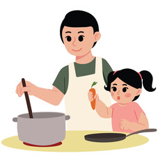 Father cooking with his daughter illustration