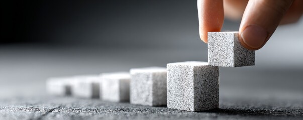 Photorealistic Concept of Hand Placing Block for Scalability in Business Growth