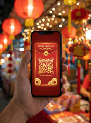Smartphone with digital red envelope QR code payment
