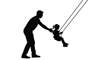 Father pushing daughter a swing conveys joyful family bonding childhood memories and carefree outdoor play bright white Silhouette vector on whit Background