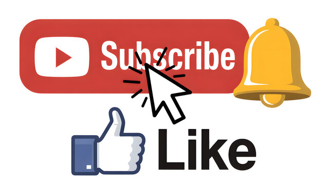 A graphic illustration of YouTube subscribe and like buttons on a black background - Powered by Adobe