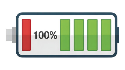 A fully charged battery icon with a green and red color scheme