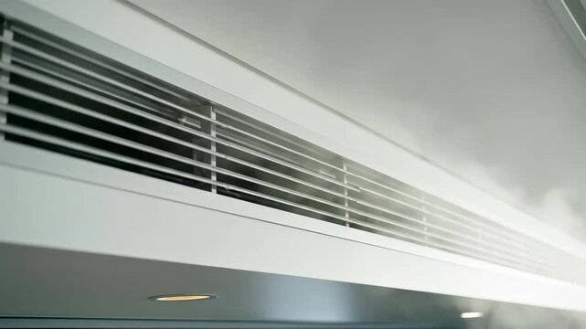 Air flowing from a modern ventilation grille. HVAC system for heating and air conditioning in a home or office. Air quality and circulation concept