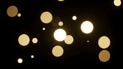 Abstract Golden Bokeh Background with Glowing Soft Light Circles and Floating Particles on Dark Backdrop