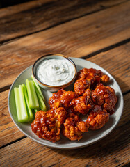 Spicy buffalo cauliflower wings with ranch dip platter