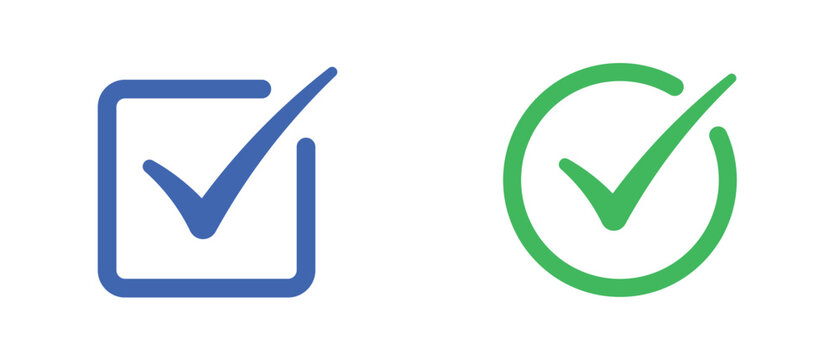 check mark icon set blue green tick symbol approval success validation button minimal design vector