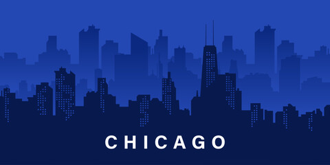 Obraz premium Chicago Skyline Dark Blue Silhouette Vector Illustration with city building background