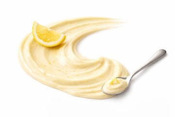 Creamy Lemon Sauce with Spoon on White