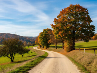 Fototapeta premium Scenic Country Road with Trees in Autumn