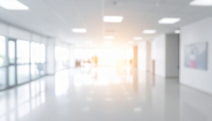 Blurred Empty Office Space with Abstract Light Bokeh Background