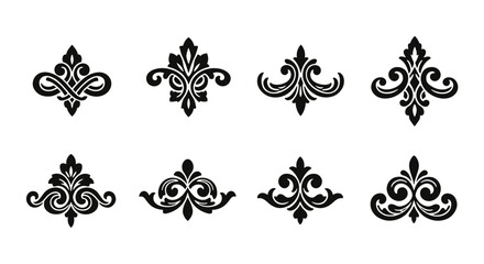 Obraz premium Elegant collection of decorative vintage design elements, featuring ornate floral and scroll patterns in classic black and white, perfect for various creative projects.