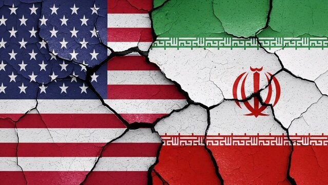 Cracked flags of usa and iran