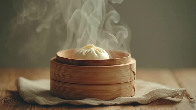 Steamed Bun in Bamboo Steamer with Rising Steam Loop Video