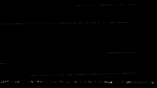 VHS overlay with rough horizontal scratches on black background. Designed for Screen blending mode to remove black and add strong analog tape damage and retro distortion effects to video.