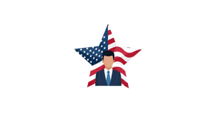 Man in Blue Suit with American Flag Star on Transparent Backdrop