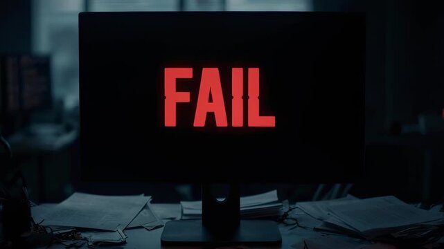 Workplace Stress: Failure Screen Displays on Monitors in a Dark Office