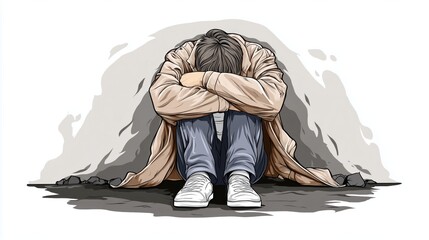 illustration of burnout symbolized by heavy weight on person shoulders, mental pressure and emotional burden concept shown through simple human figure