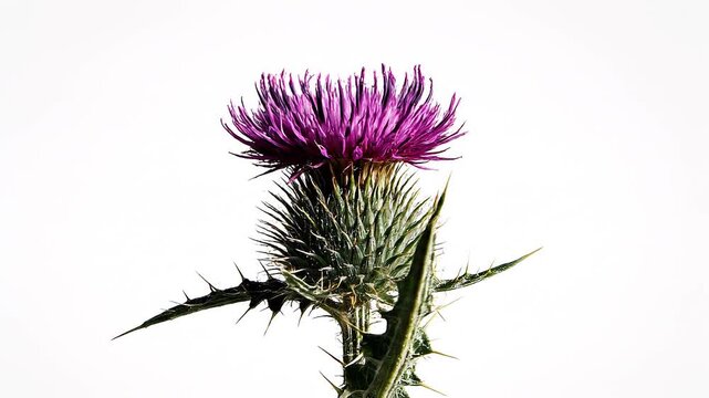 Purple Thistle Flower Display on White Background - Nature and Floral Arrangement