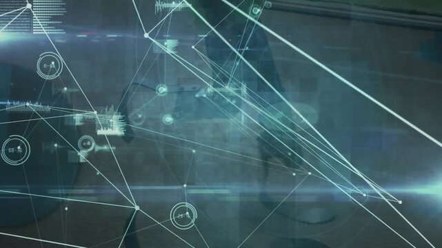 Composite video of networking and runner with prosthetic legs in background