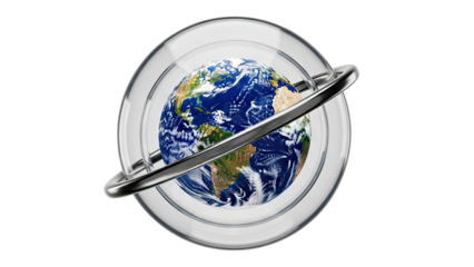Earth in a glass sphere with metallic ring