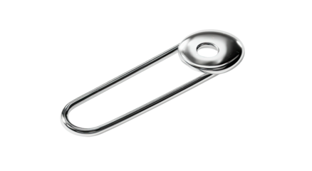 Shiny silver safety pin seen angled on a black background