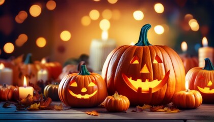 Happy Birthday Halloween Background With Pumpkins