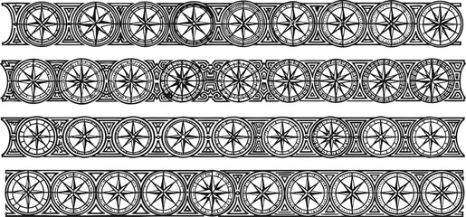vintage ornamental borders with circular star patterns in black and white decorative design