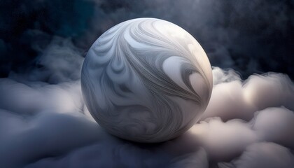 Mystical Marble Sphere Surrounded By Ethereal Vaporous Clouds