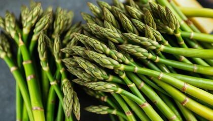 Fresh green asparagus spears, tightly bundled,  antioxidants,  cooking
