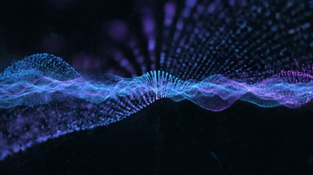 Digital wave particles flowing in a dark futuristic environment from a dynamic viewpoint, referencing Untitled video file (1).mp4
