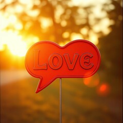 Love message bubble, heart pin, faded film grain, dutch angle, vintage art,  social media, love