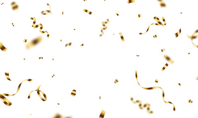 The background is adorned with bright gold confetti, perfect for celebrations. A beautiful festive decoration vector illustration.