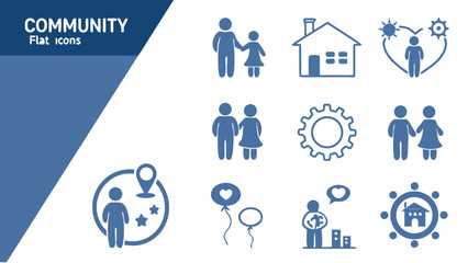 Collection of Community and Family Support Blue Flat Icon