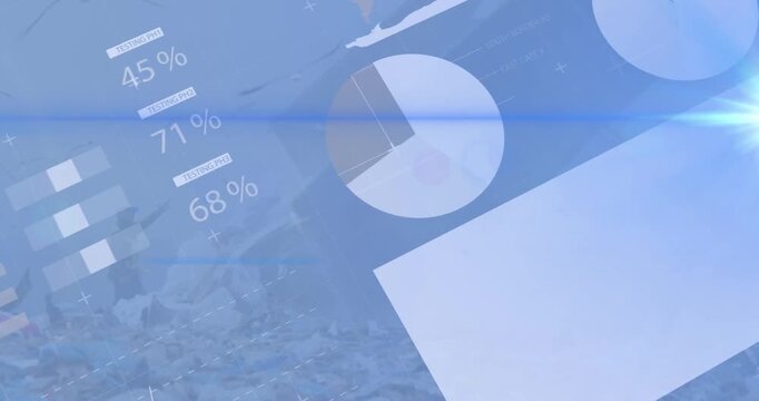 Animation of data processing and statistics over wasteland