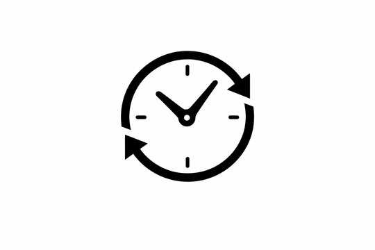 A minimalist icon showcasing a clock face with two circular arrows indicating time refresh or cycle isolated on transparent background, isolated on white background, Vector