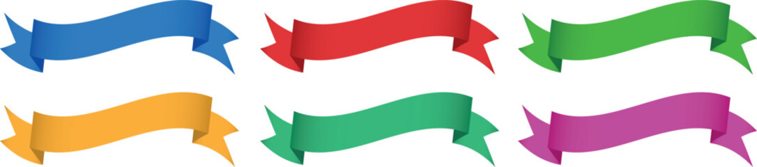 Set of six colorful blank ribbons in blue red black green yellow and purple	
